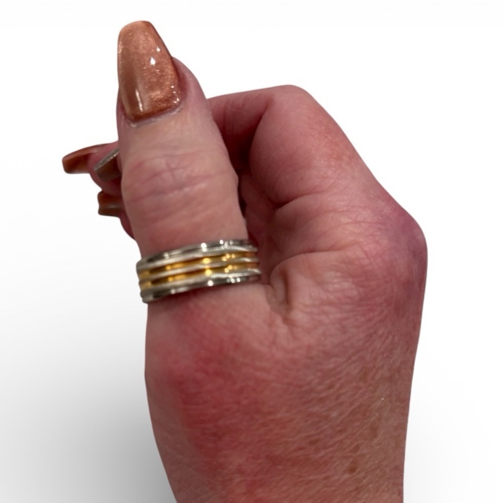 Stainless steel, silver and gold tone ring. NEW.